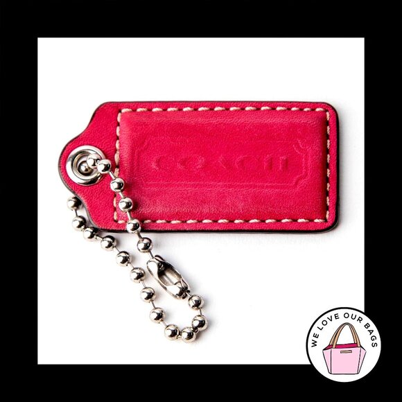 2.5" Large COACH PINK LEATHER Nickel Key Fob Bag Charm Keychain Hang Tag - Picture 1 of 1